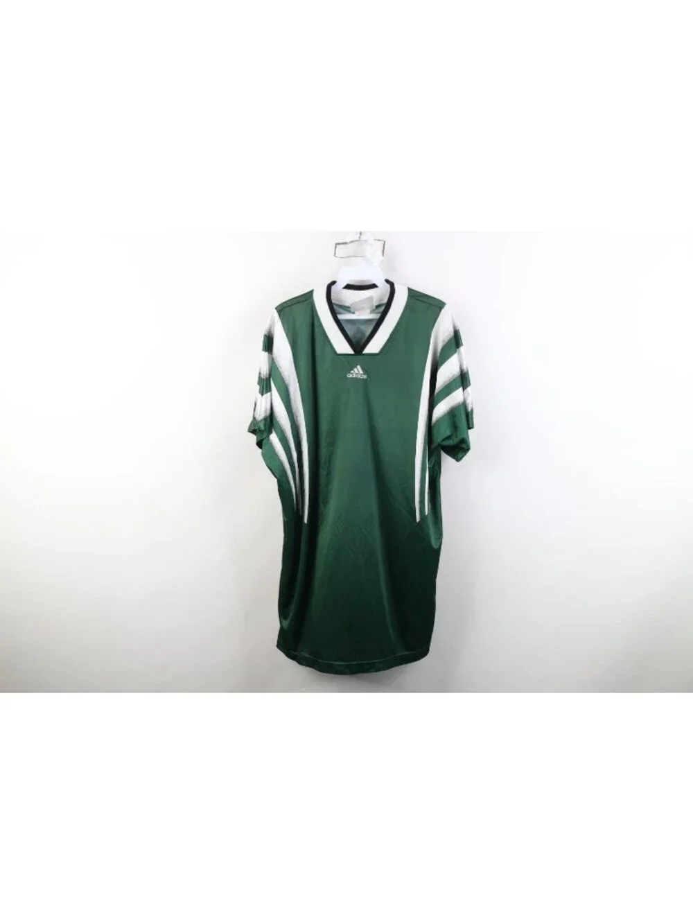 Vtg 90s Adidas Mens Large Spell Out Striped Silky Futbol Soccer Jersey Green USA